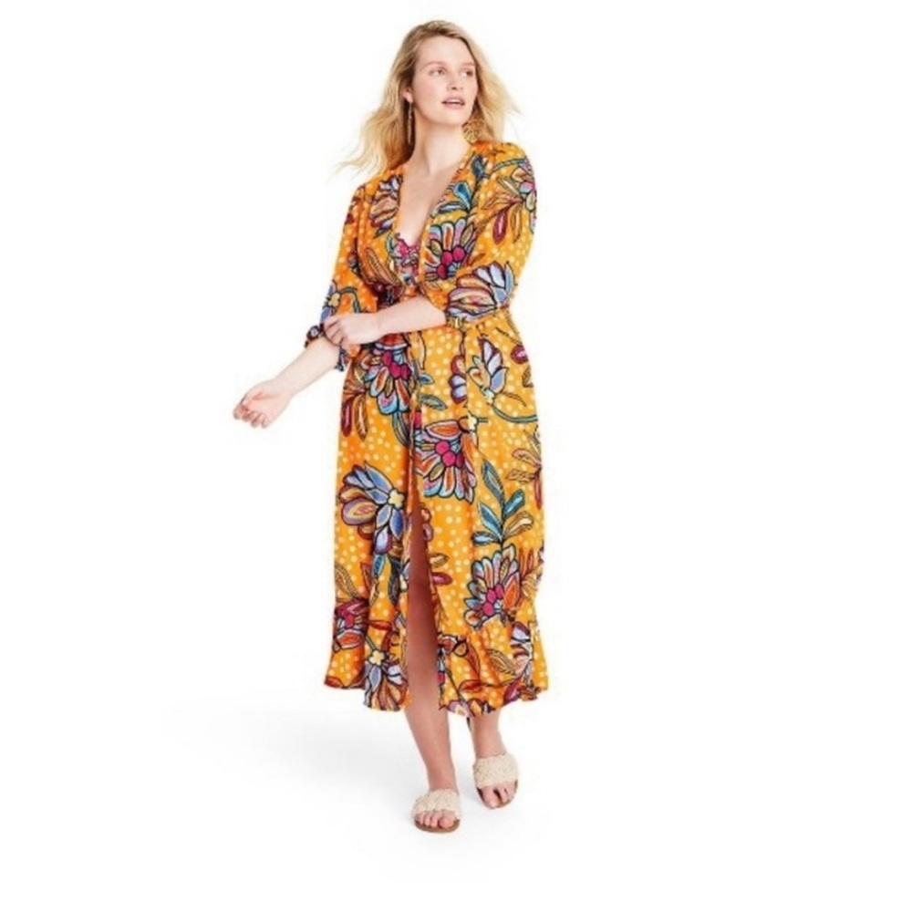 Tabitha Brown Polka-Dot Floral Cover-up Orange